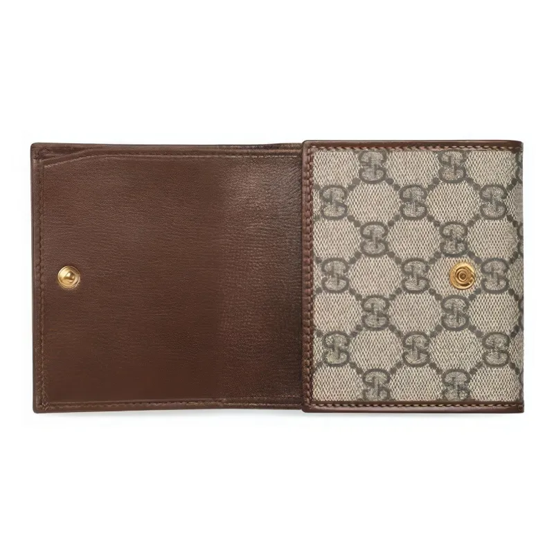 GUCCI Canvas With Leather Wallet With Coin Purse Unisex Ebony & Brown-3