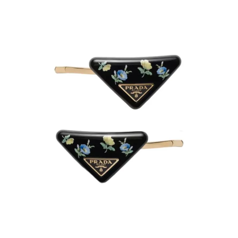 PRADA Floral print Hair Barrettes Set Of Two-0