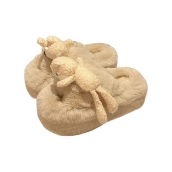 Meter Cute Cartoon Platform Fuzzy Slippers For Women's Fall And Winter Home Comfortable Platform Cotton Slipper