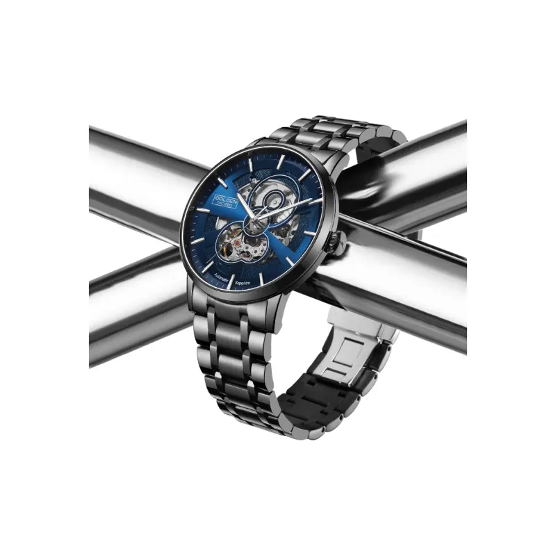 GOLGEN Mechanical Movement Stainless Steel Watchband Watch Men's Watches Cut Out Dial-6