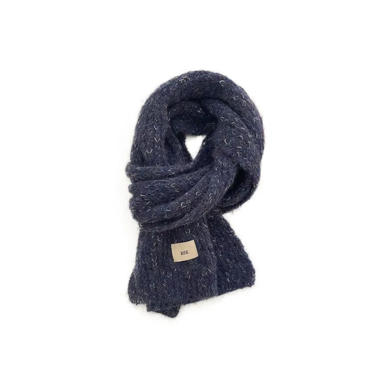 FUO Polyester, Wool Knit Scarves Unisex Blue-3