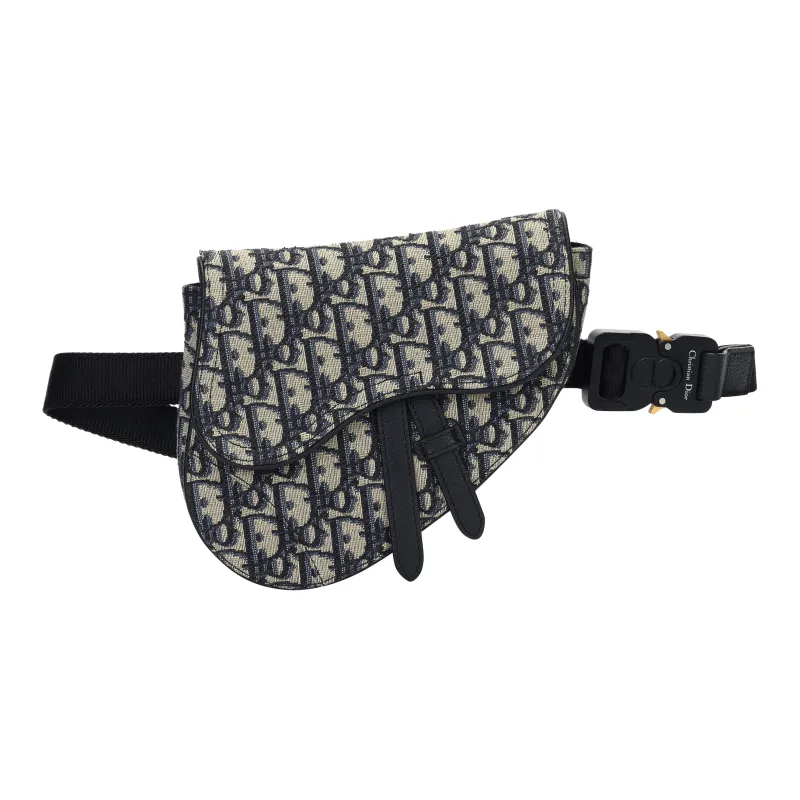 DIOR Saddle Jacquard Fabric Saddle Bag, Fanny Pack, Sling Bag, Crossbody Bag, Shoulder Bag Men's Black Beige-1