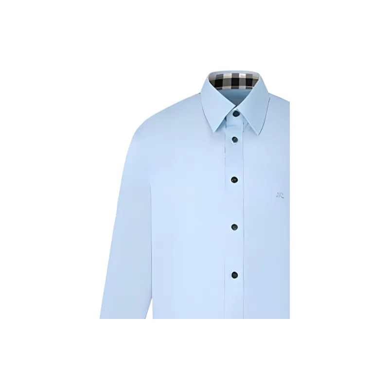 Burberry Men Solid Color Single-Breasted Pointed Collar Long Sleeve Shirt Light Blue-9