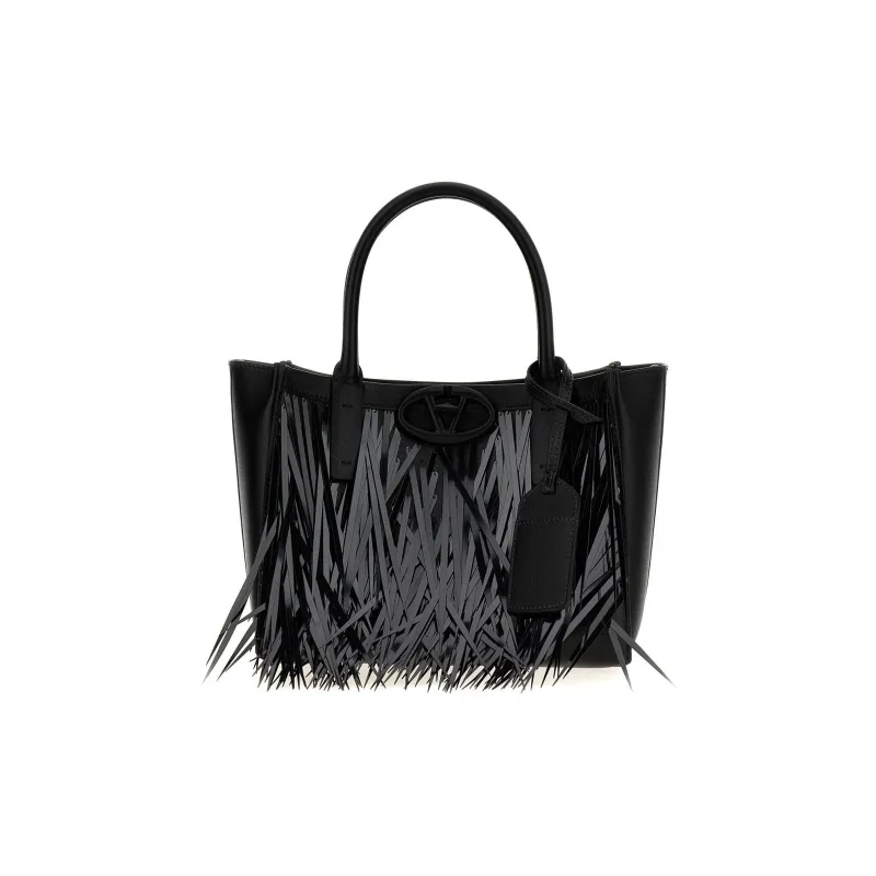 Valentino Vlogo Calfskin Tote Bag Shopping Bag Shoulder Bag Crossbody Bag Handbag Small Size Women's Black-0
