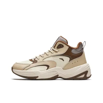 Anta Through Slip Resistant Warm Mid Top Casual Shoes Women's Beige Brown