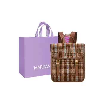 MARKANGARO PU Backpack Regular Unisex Red And Green Plaid/Gray Check