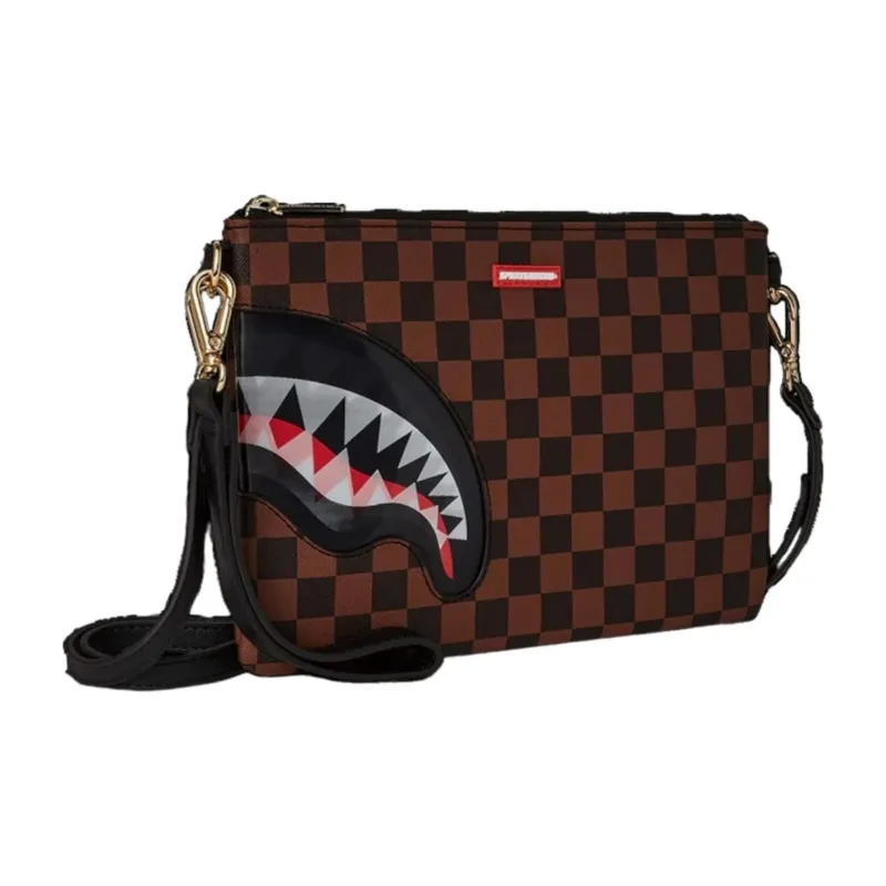 SPRAYGROUND Sharks In Paris Lenticular Champ Crossover Clutch Brown Checker-1