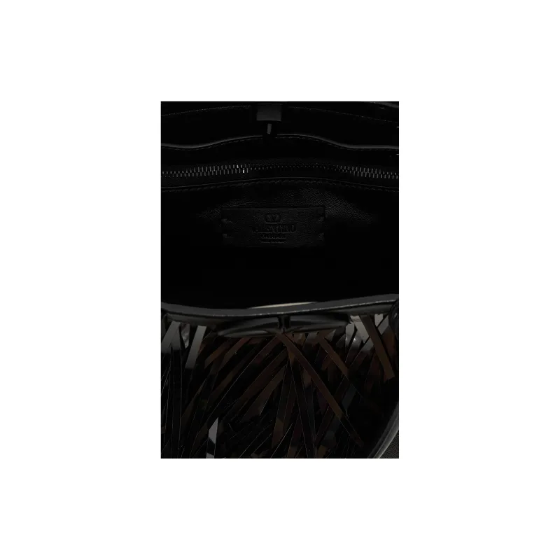 Valentino Vlogo Calfskin Tote Bag Shopping Bag Shoulder Bag Crossbody Bag Handbag Small Size Women's Black-3