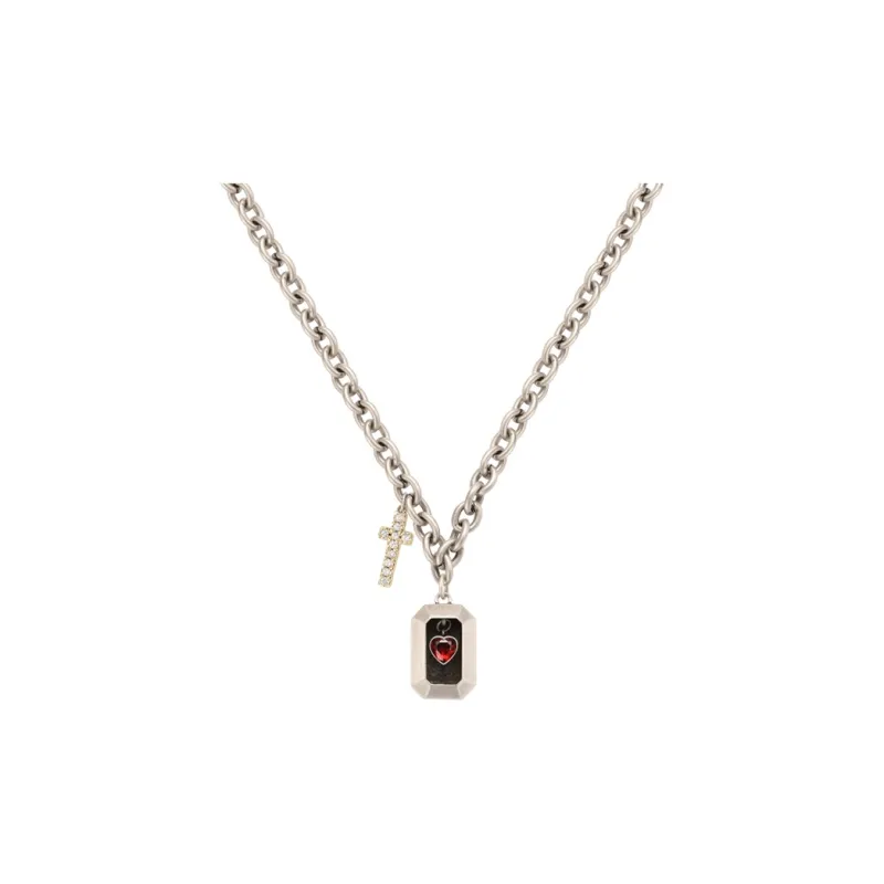 BABAMA Stainless Steel Necklace, Cross, Heart, Distressed Vintage Style Unisex-0
