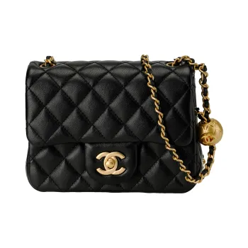 CHANEL 24K Shiny Lambskin Gold Ball Mini Flag Bag Women's Black