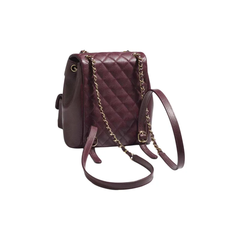CHANEL Grain Embossed Calfskin Backpack Women's Dark Red-2