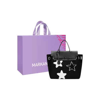 MARKANGARO PU Laminated Textile Backpack Large Size Women's Black