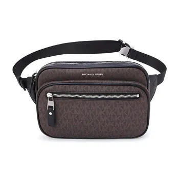 MICHAEL KORS Hudson Cow Leather With Artificial Leather Crossbody Bag, Fanny Pack Small Size Men's Dark Brown & Black