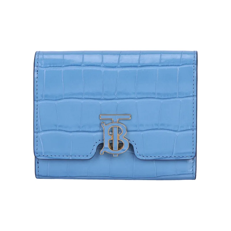 Burberry Embossed Calfskin Wallet Small Size Women's Blue-1