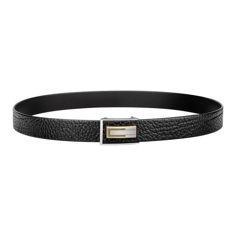 CATELLES Top Grain Cow Leather Leather Belts Men's Silver Buckle Black/Gold Tone Lock Black 3.5cm-9