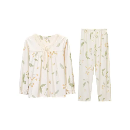 DAERLI Pajama Set Women's Beige Yellow