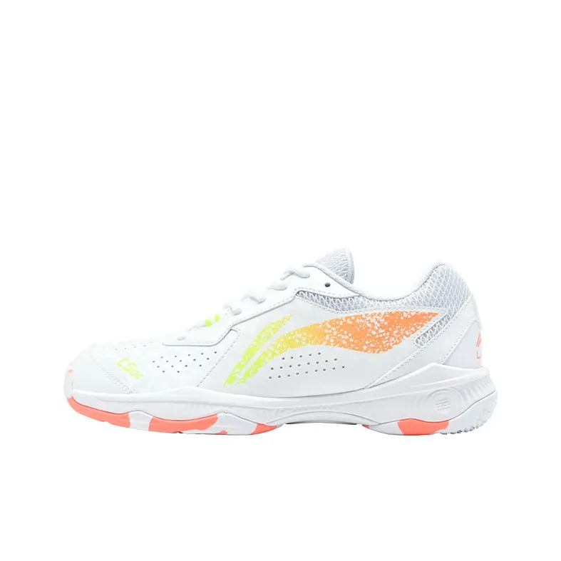 LiNing Durable Breathable Lightweight Low-Top Badminton Shoes Unisex White Orange-0