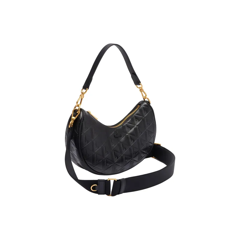 LACOSTE Cow Leather Shoulder Bag, Crossbody Bag, Handbag Medium Size Women's Black-3