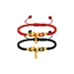 Gold Coiled Small Flower Snake+2 Gold Bead Bracelet 1 Pair, Black Cord+Red String