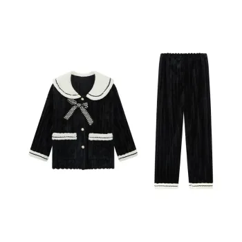 Sleep Students Dormitory Home Outerwear Ready Pajama Set Women's Black