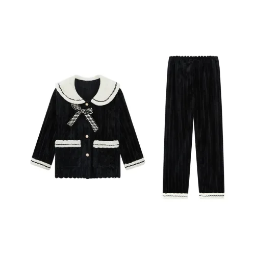 Sleep Students Dormitory Home Outerwear Ready Pajama Set Women's Black