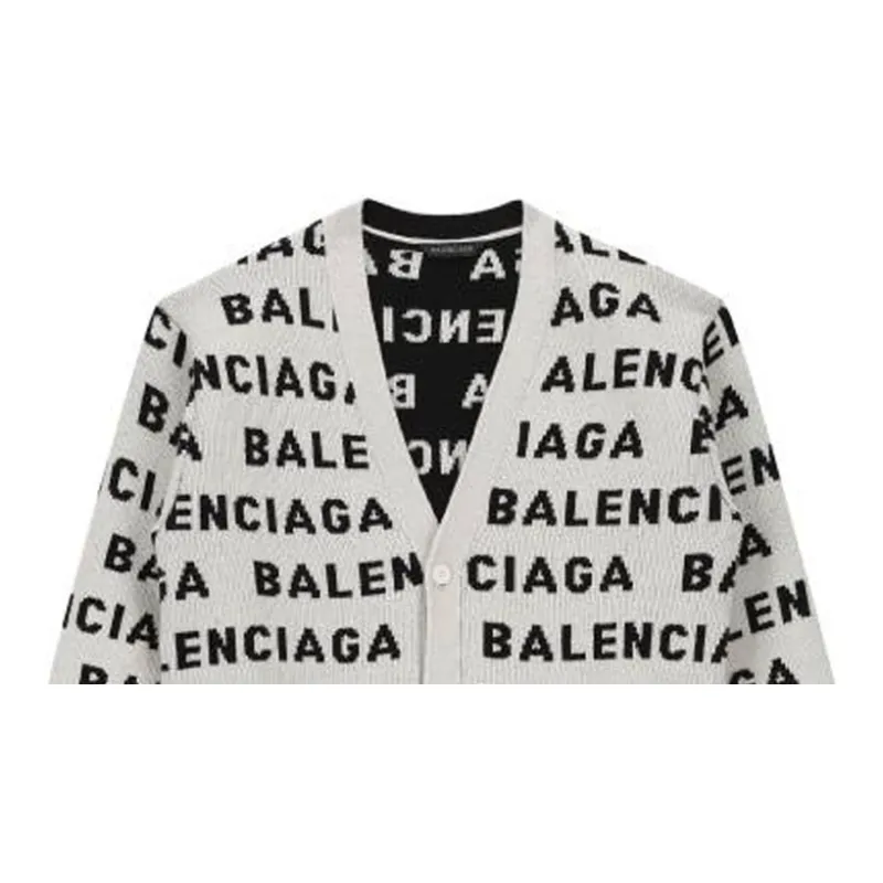 Balenciaga All Over Logo Intarsia Buttoned Cardigan-7