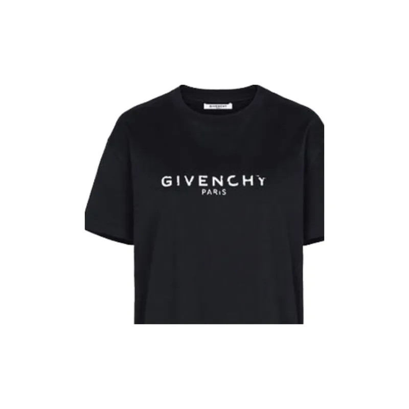 Givenchy Vintage Effect Metallic Logo T shirt Black-5
