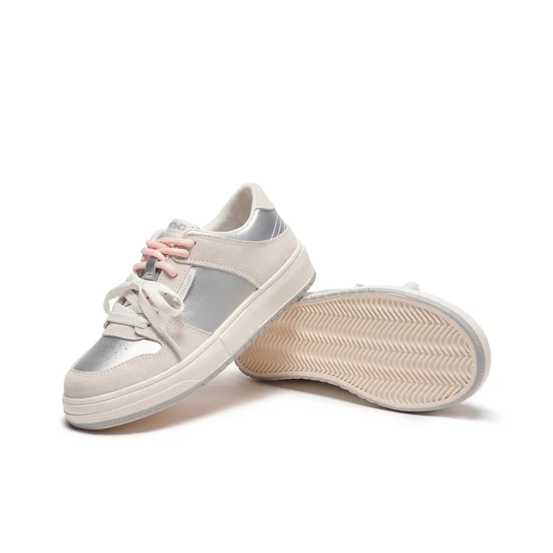 Hotwind Wear resistant And Lightweight Low Top Skateboard Shoes Women's Beige Silver-2