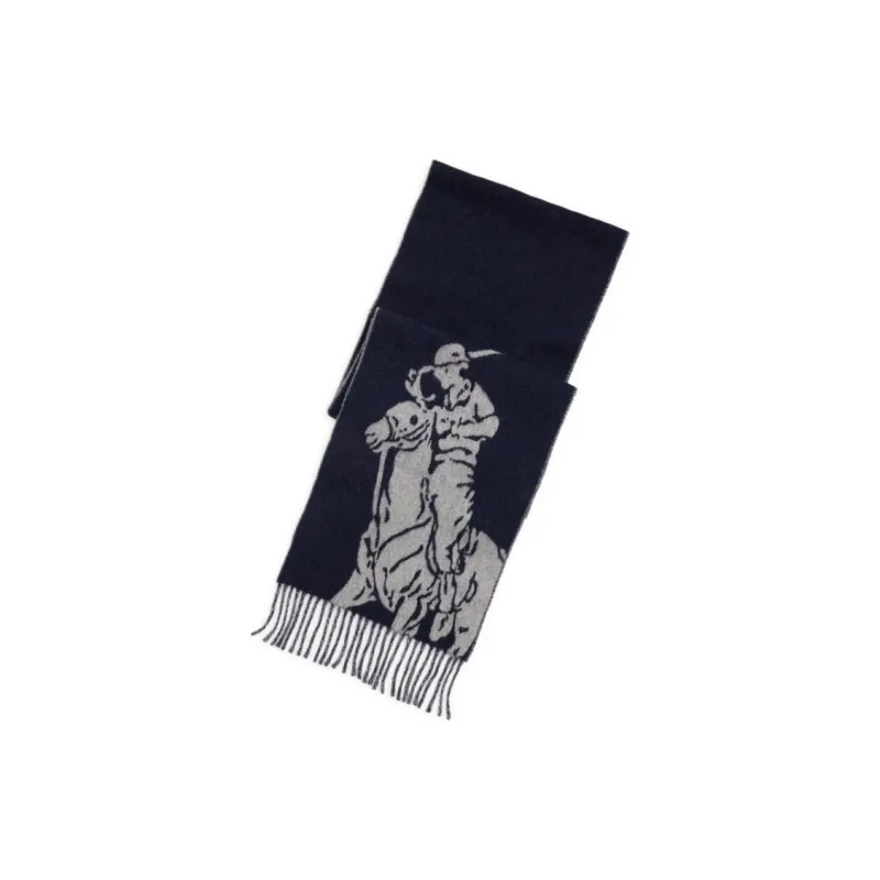 Polo Ralph Lauren Wool Knit Scarves Unisex Dark Blue/Gray-1
