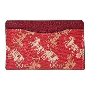 COACH Card Case Coated Canvas With Leather Card Holder Coin Purse Small Size Men's Red