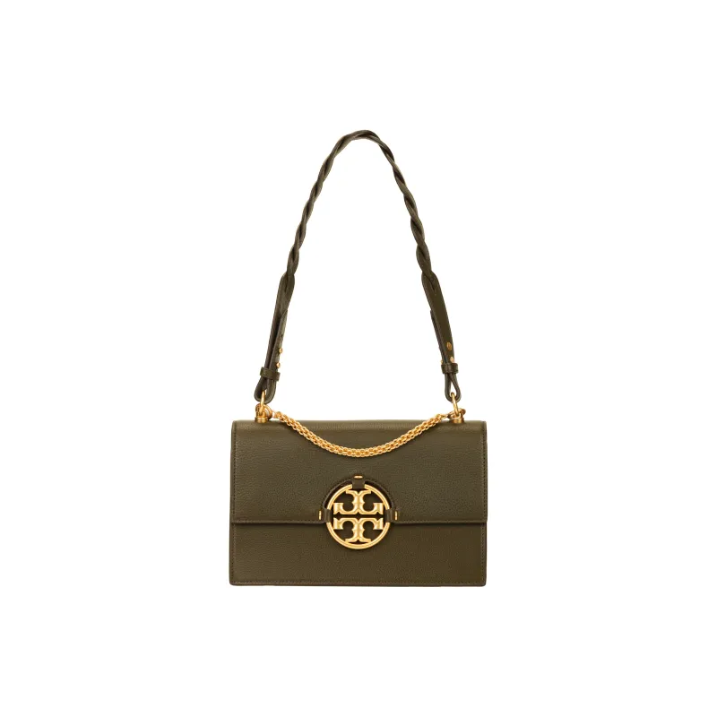TORY BURCH Miller Grain Cow Leather Portable Trunk Bag, Shoulder Bag, Crossbody Bag Medium Size Women's Olive Green-0