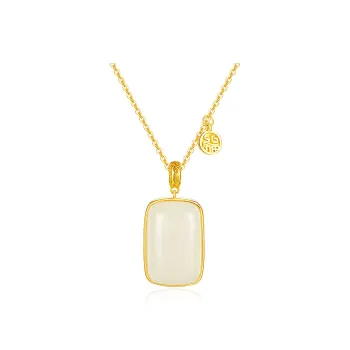 Cuiya Golden Building Hetian Jade Necklaces Pale Greenish White Jade Unisex