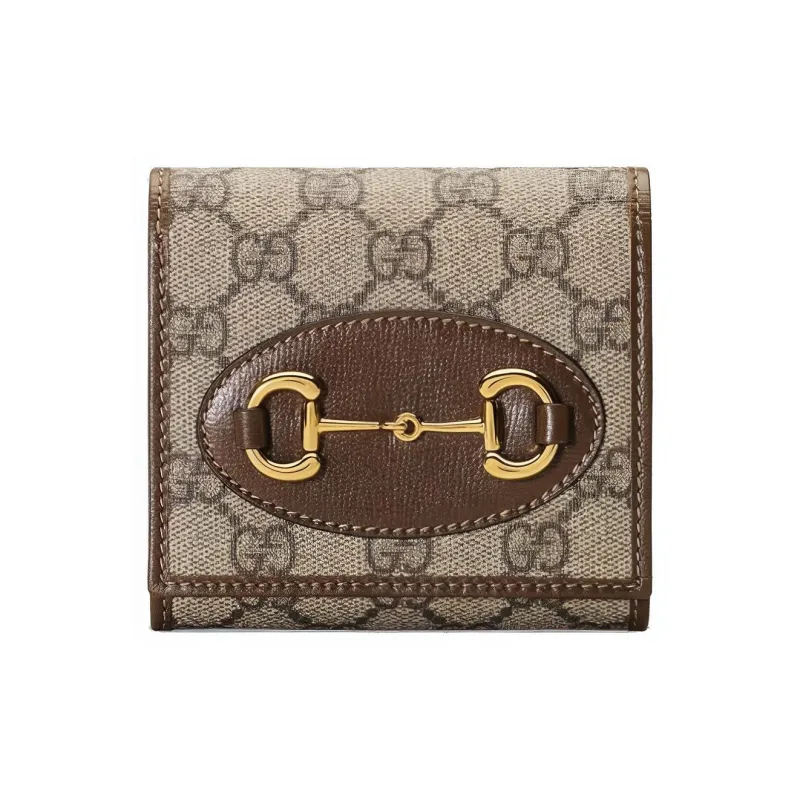 GUCCI Canvas With Leather Wallet With Coin Purse Unisex Ebony & Brown-0