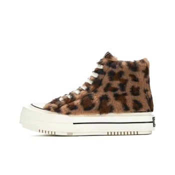 CHOCO CONCERT Circle Square Abrasion Resistant High Top Canvas Shoes Women's Leopard Print Brown