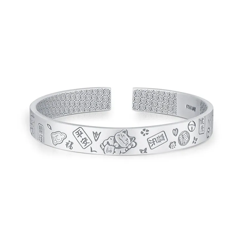 CHINA GOLD 999 Fine Silver Bangles Women's-0