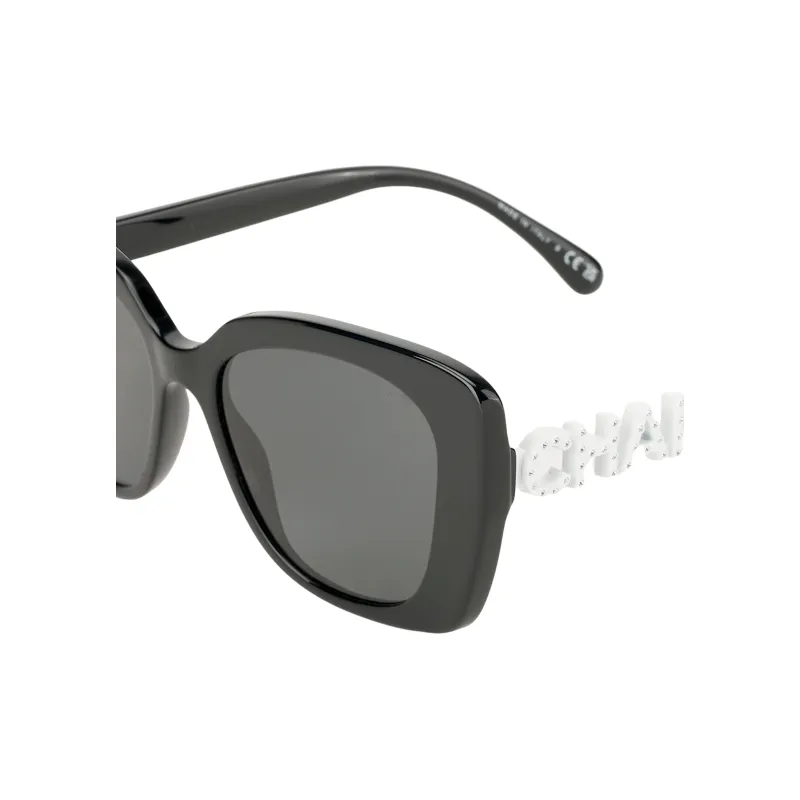 CHANEL Plate Frame Injection Molding Square Sunglasses Unisex Black-4