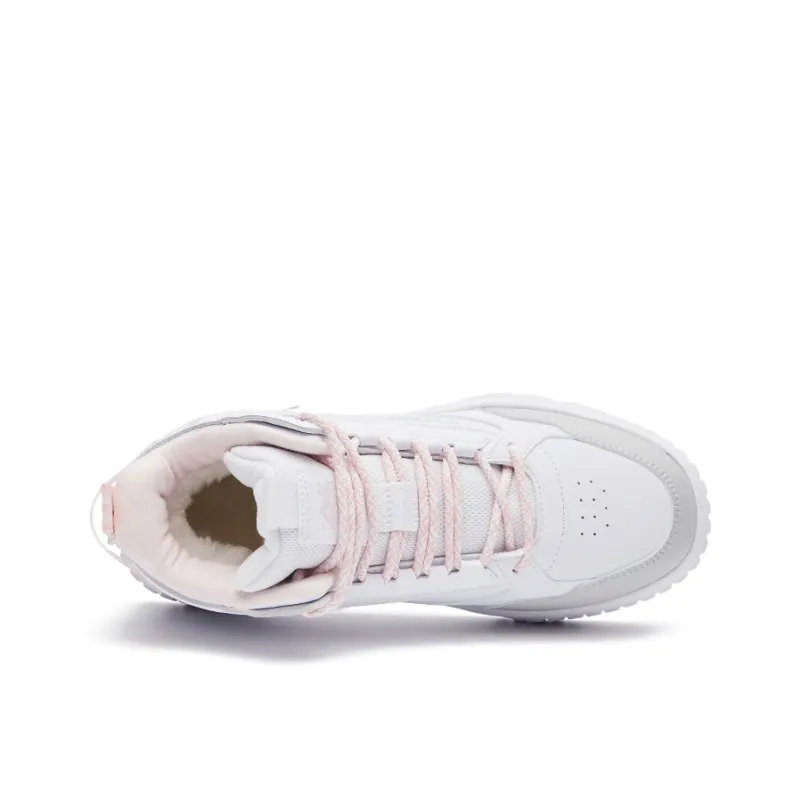 Erke Subjugate Thermal Abrasion Resistant High Top Skateboard Shoes Women's True White Apricot Blossom Pink-3
