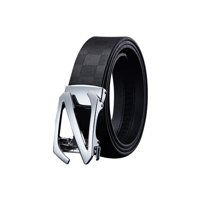 Jeccieziio Cow Leather Plaid Belt Business Casual Pants Belt Men's Gunmetal Gold Silver Width 3.5CM Greeting Card-8