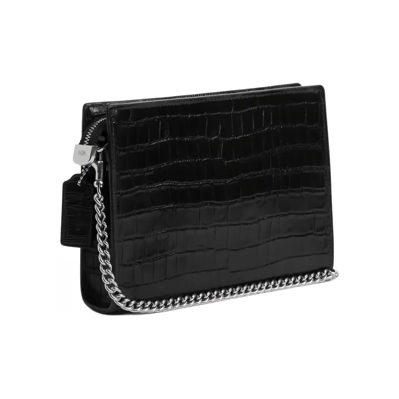COACH Crocodile Embossed Leather Shoulder Bag, Crossbody Bag Trumpets Women's Black-1