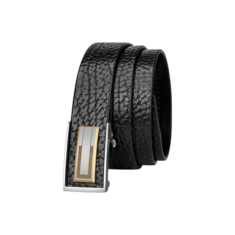 CATELLES Top Grain Cow Leather Leather Belts Men's Silver Buckle Black/Gold Tone Lock Black 3.5cm-6