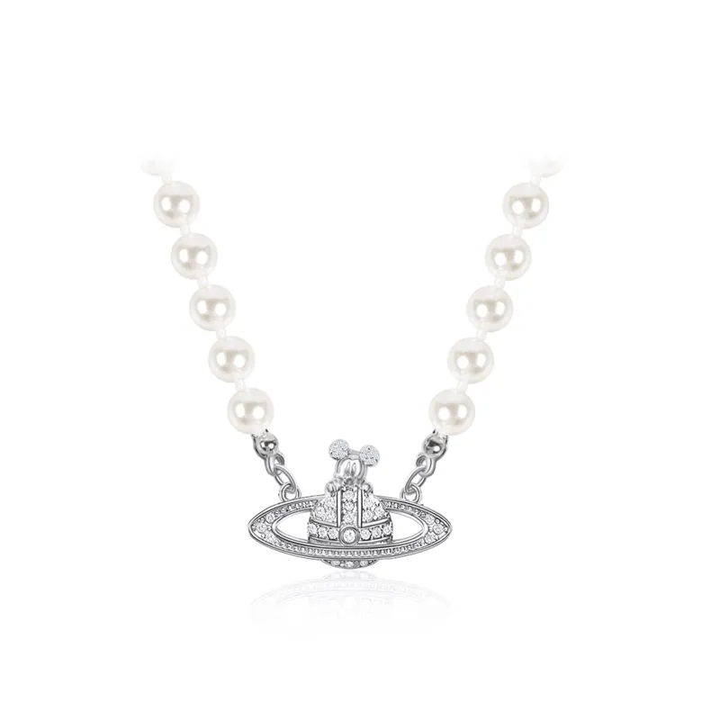 Disney Princess Brass Pearl Necklaces Women's Silver White-0