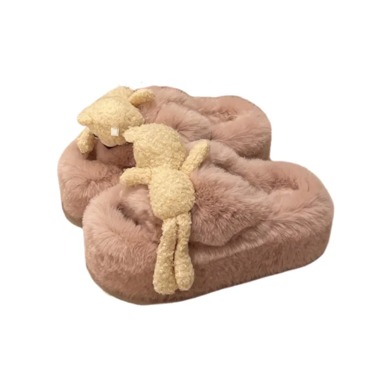 Meter Cute Cartoon Platform Fuzzy Slippers For Women's Fall And Winter Home Comfortable Platform Cotton Slipper-4