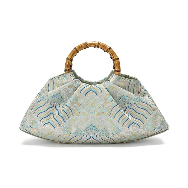 Ancient Yi Xi Fabric Handbag, Shoulder Bag, Crossbody Bag Medium Size Women's Jade Collection Blue-2