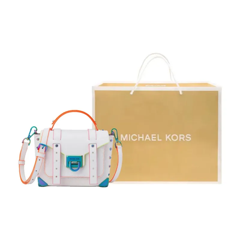 MICHAEL KORS Manhattan Cow Leather Handbag Shoulder Bag Crossbody Bag Small Size Women's White-4