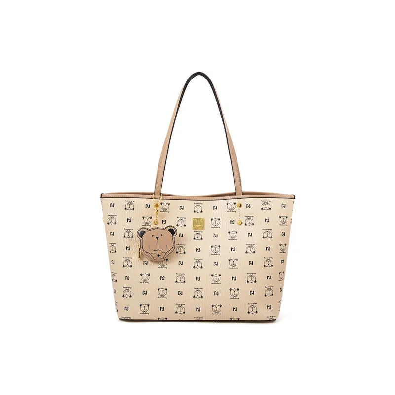 Vigno Synthetic Leather One Shoulder Tote Bag, Shopping Bag Regular Women's Brown/Ecru-7
