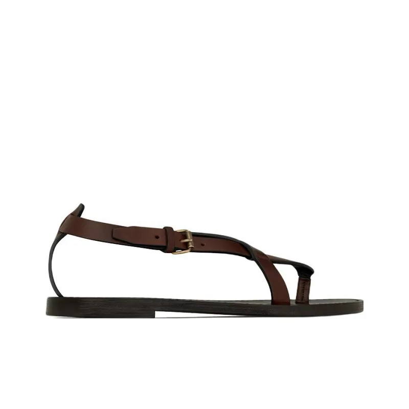 SAINT LAURENT Culver Strap Sandals Women's Brown-1