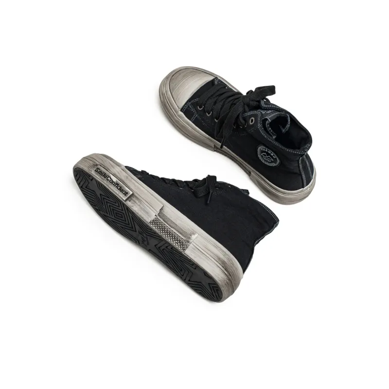 Mengsai Non slip Lightweight Mid Top Canvas Shoes Men's Black-4