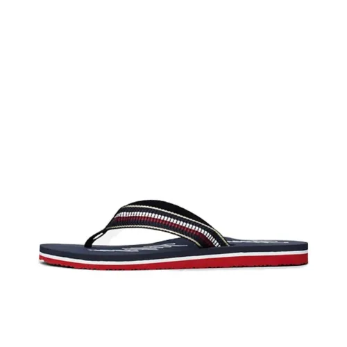 Tommy Hilfiger Signature Tape Strap EVA Abrasion-Resistant Slip-Resistant Flip Flops Women's Blue Red