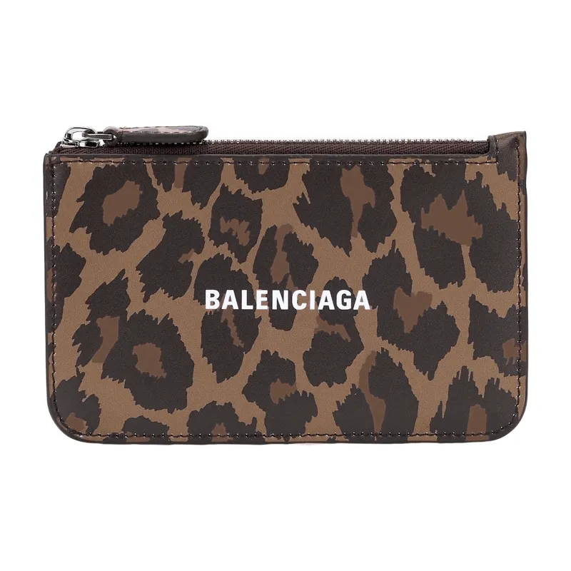 Balenciaga Calfskin Card Clip Card Holder Large Size Women's Leopard-1