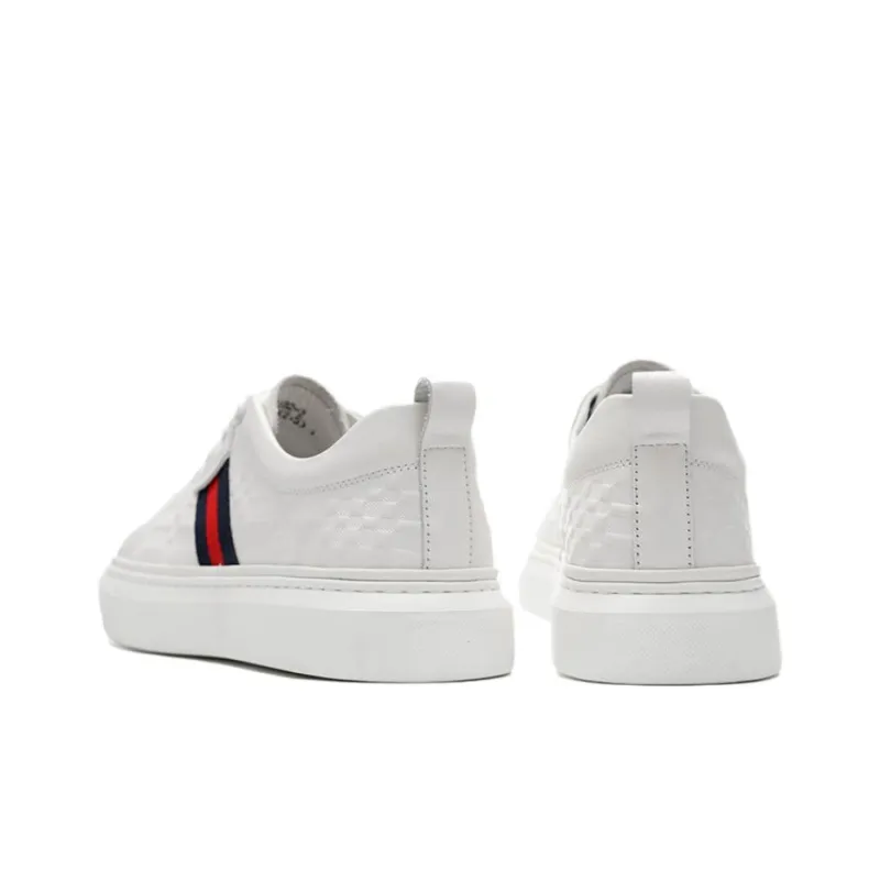 Walker Shop Lightweight And Breathable Low Top Skateboard Shoes Men's White Red-1